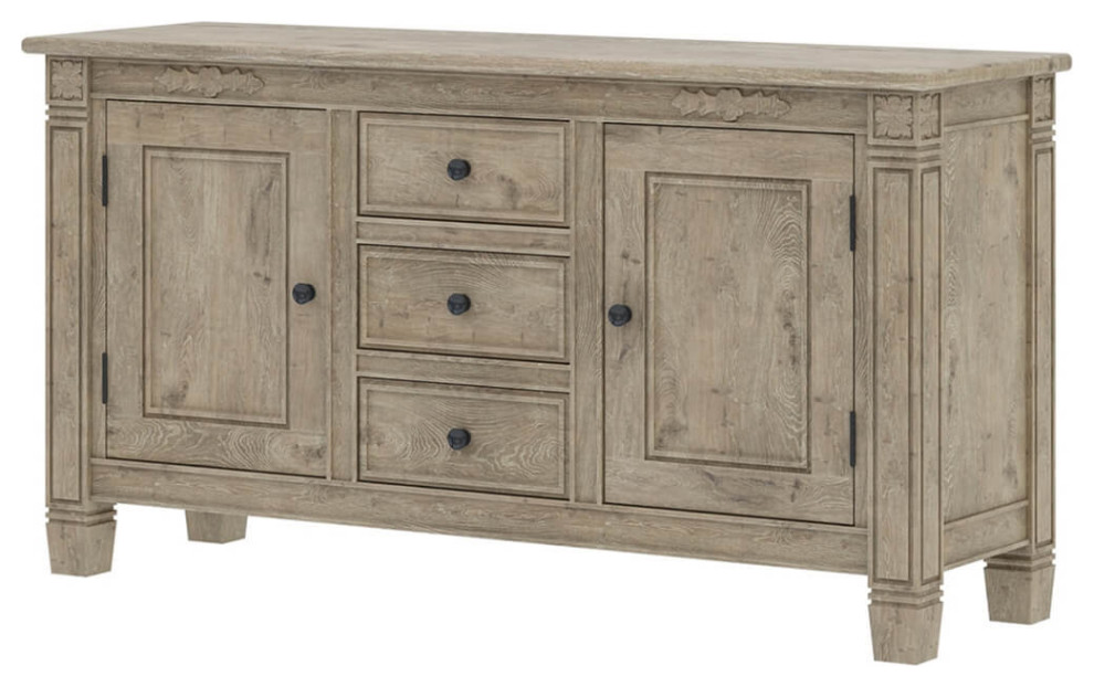 Haysi Rustic Solid Wood 3 Drawer Farmhouse Large Sideboard Cabinet