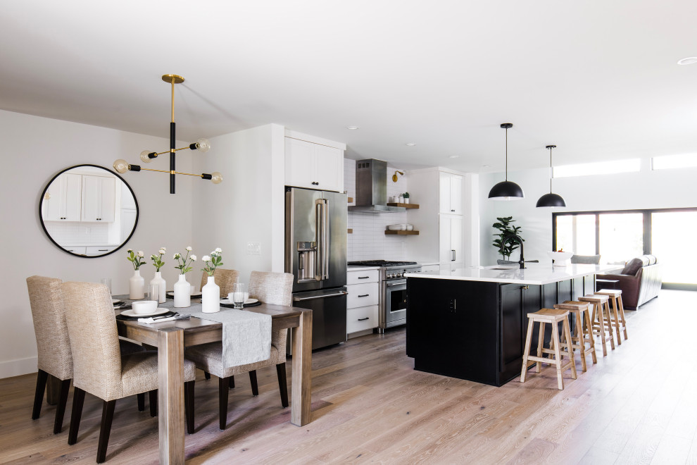 Example of a large transitional medium tone wood floor great room design in Phoenix