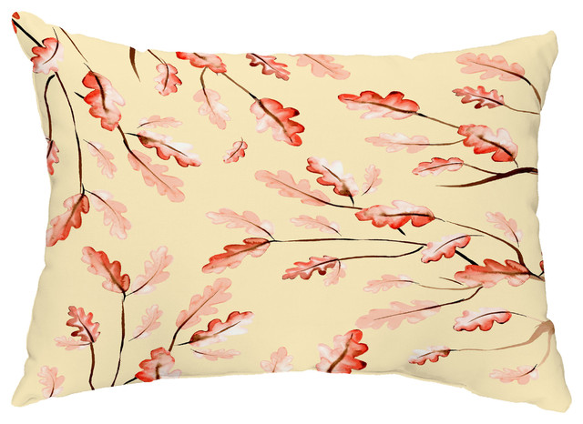 14"x20" Wild Oak Leaves Floral Print Outdoor Decorative Throw Pillow, Cream