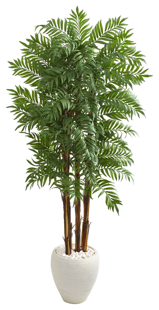 6' Parlour Artificial Palm Tree in White Planter Transitional Artificial Plants And Trees