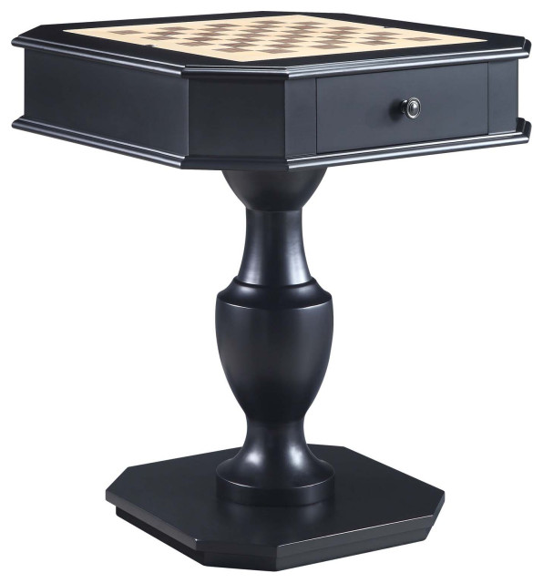 Wooden Game Table With Reversible Game Tray, Black Traditional Game