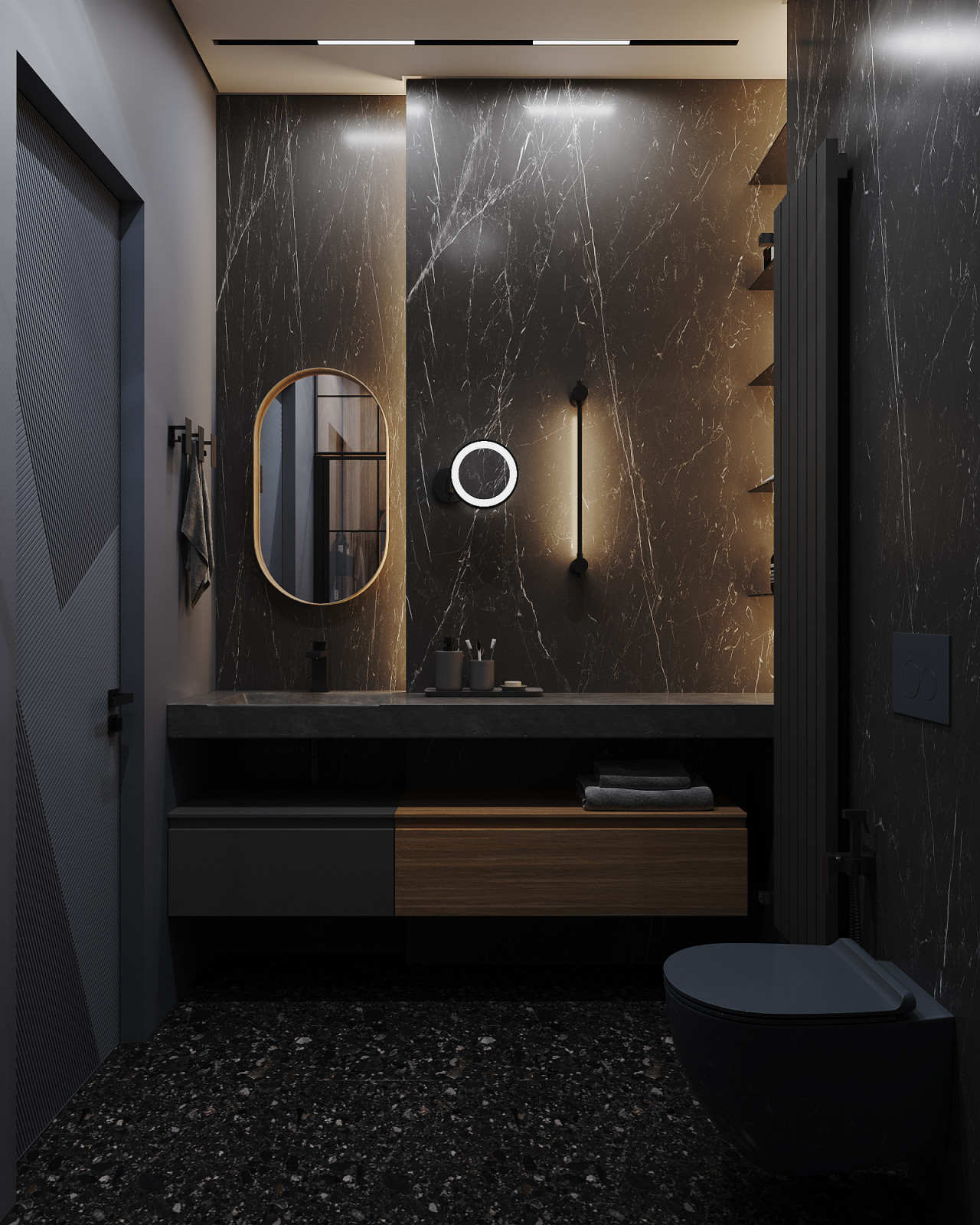 Минималистичная квартира в темных тонах.