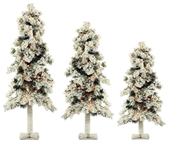 3-Piece Snowy Alpine Artificial Christmas Trees Set