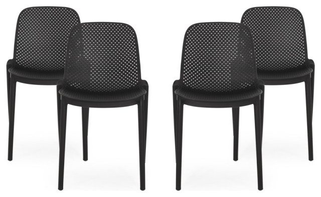 Tafton Outdoor Stacking Dining Chair, Set of 4, Black