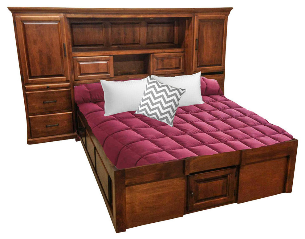 Traditional Supersize Queen Headboard w/ Raised Panel Back, Piers and Bed, Chestnut Oak, King
