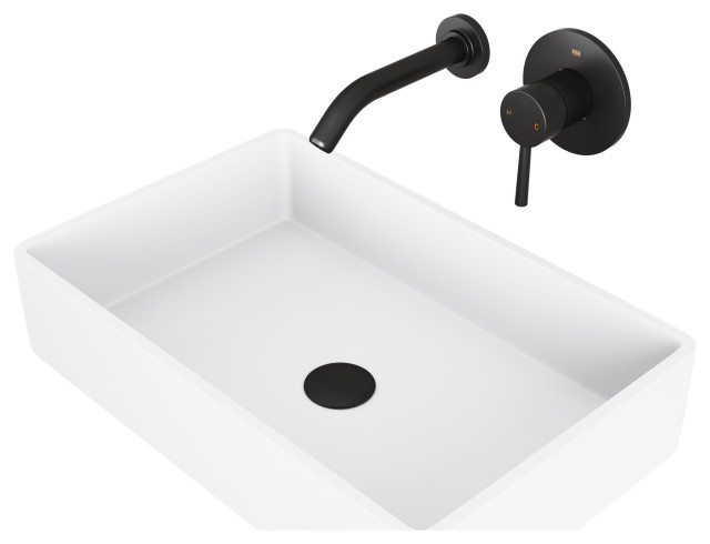 VIGO Magnolia Handmade Matte Stone Vessel Sink With Wall Mount Faucet