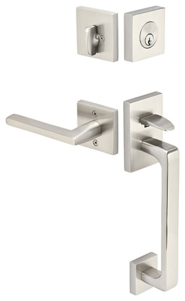 Emtek Baden Keyed Entry Modern Handleset, Helios Levers, Satin Nickel