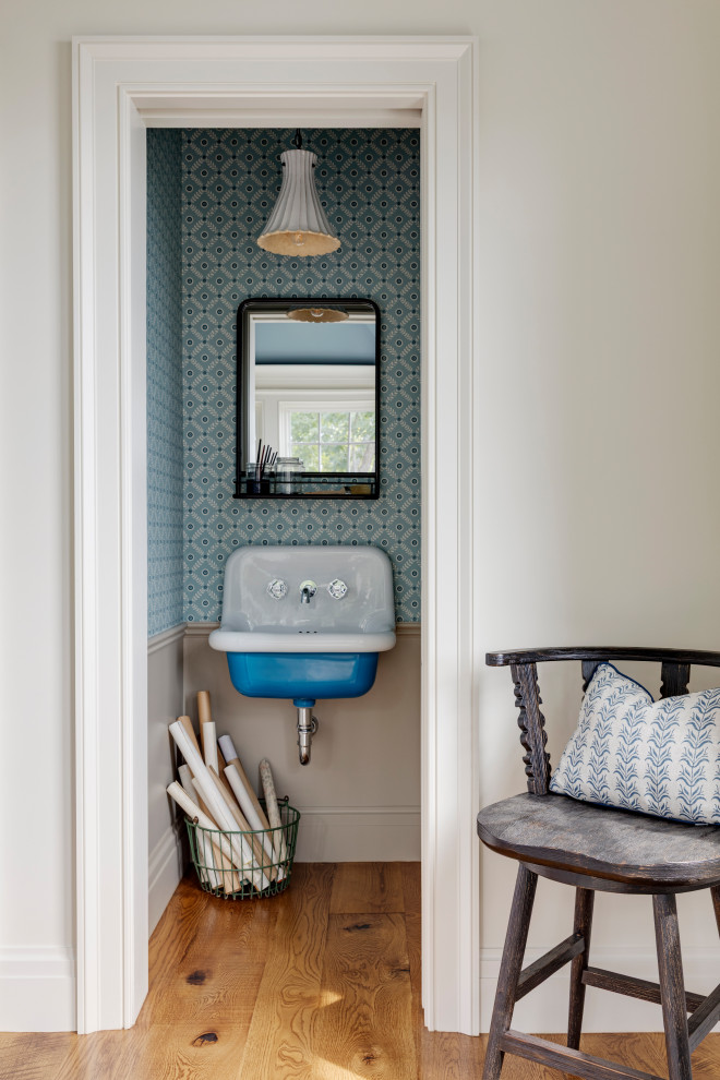 Powder room - huge coastal powder room idea in Portland Maine