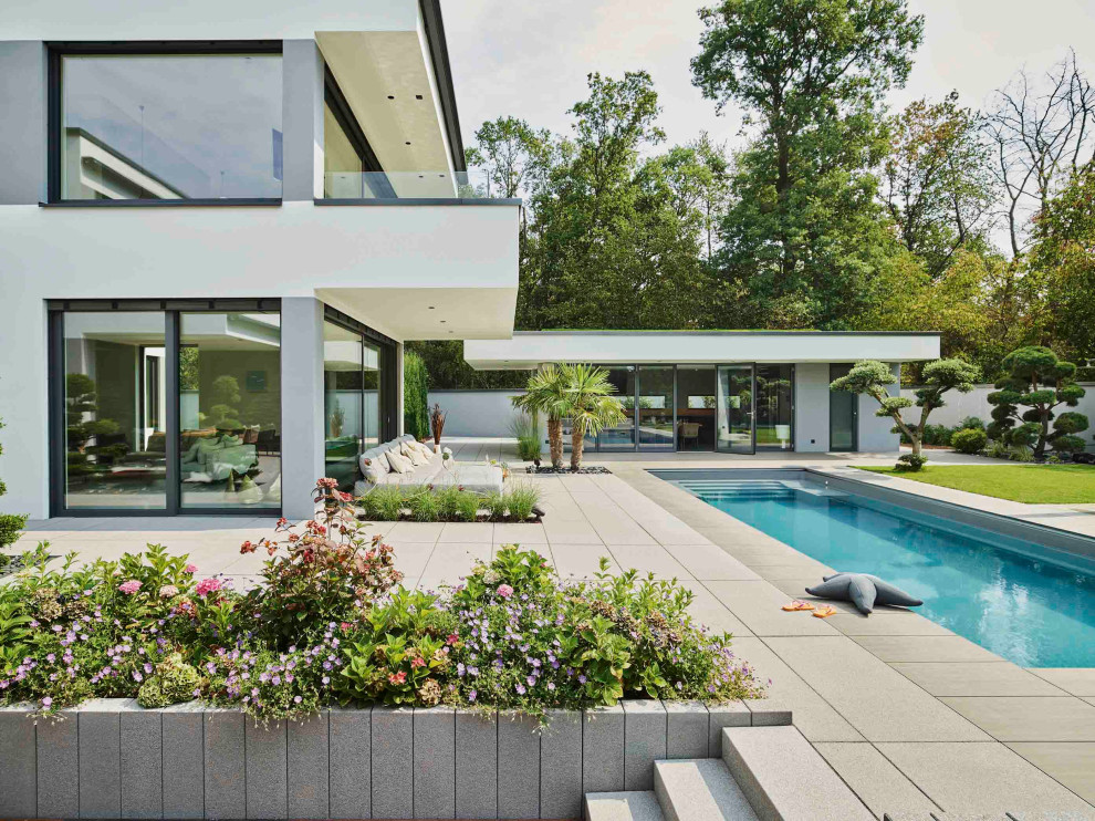 Ispirazione per un grande giardino minimalista esposto in pieno sole con pavimentazioni in cemento