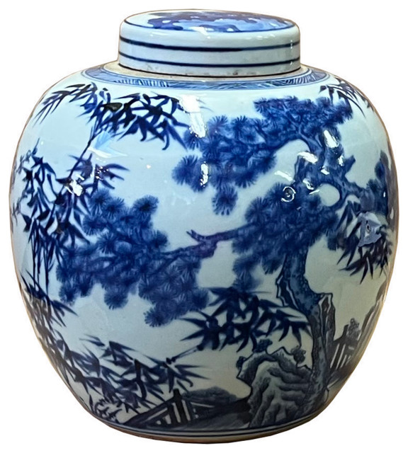Chinese Handpaint Seasons Flowers Blue White Porcelain Ginger Jar