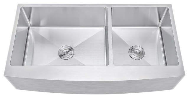 42 Curved Front Offset Double Bowl, Best Stainless Steel Farm Sinks