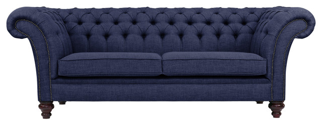 Milano Linen Chesterfield Sofa, Blue