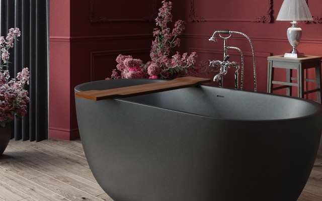 Aquatica Tidal Waterproof Iroko Wood Bathtub Tray