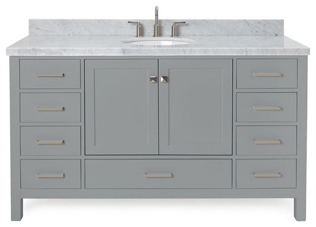 ARIEL Cambridge 61" Single Oval Sink Bathroom Vanity Gray with Marble ...