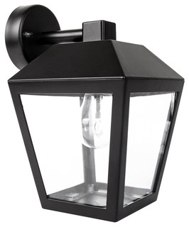 Traditional Outdoor Matt Black Cast Aluminium Flush Wall Lantern Light Fitting by Happy Homewares