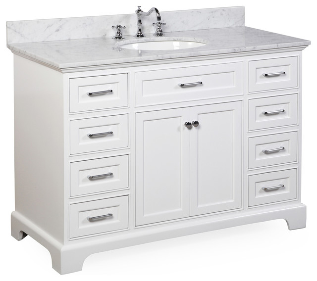 Aria Bath Vanity, Base: White, 48", Top: Carrara Marble