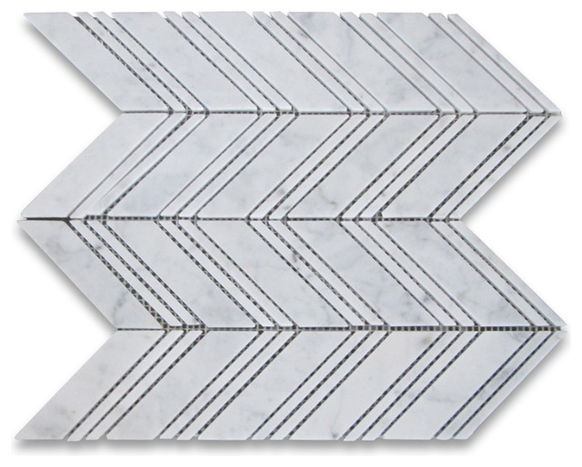 12 X12 Carrara White Chevron Mosaic Tile With Lines Polished Chip 12 X12 Carrara White Chevron Mosaic Tile With Lines Polished Chip Size 1 X4 Modern Wall And Floor By Stone Center