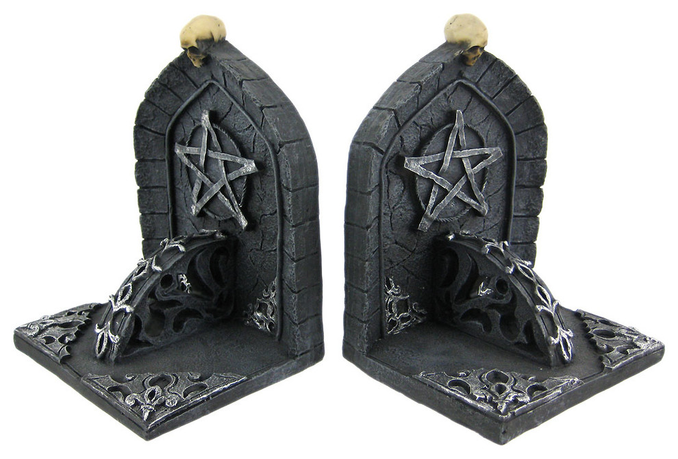 Gothic Pentagram Skull Bookends Book Ends Pagan Wicca