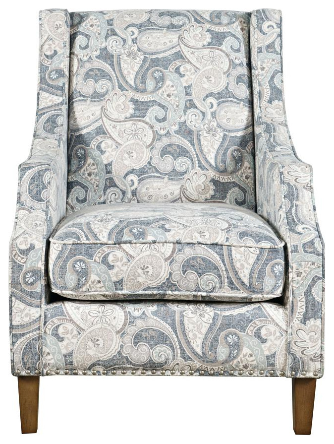 Paisley Fabric Transitional Upholstered Accent Chair with Nailhead Trim ...