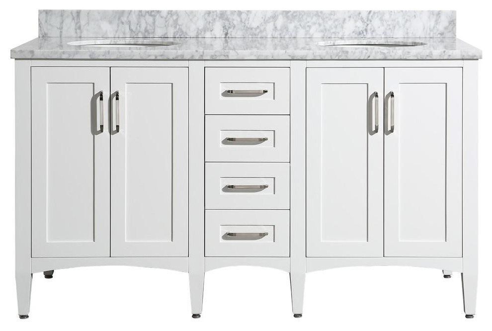 Presley White Bathroom Vanity With Double Sink, 60"