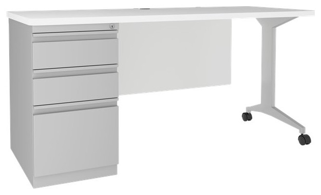 Hirsh Modern Metal Teacher's Desk. Arctic Silver/White