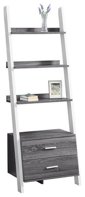 Bookcase Ladder With 2 Storage Drawers, Metal Ladder Bookcase With Drawer