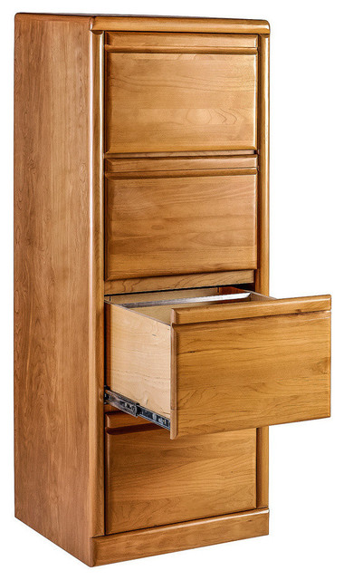 Bullnose Alder 4 Drawer File, Oak Wooden File Cabinets 4 Drawer