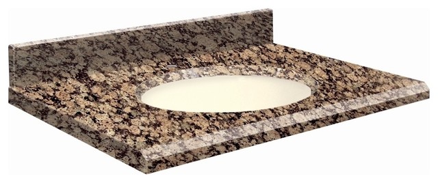 Granite 25"x22" Vanity Top, Single Faucet Hole, Baltic Brown, Biscuit Bowl