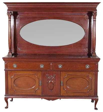 Antique 6ft Solid Walnut Queen Anne Buffet Sideboard Server W Antique 6ft Solid Walnut Queen Anne Buffet Sideboard Server W Mirror