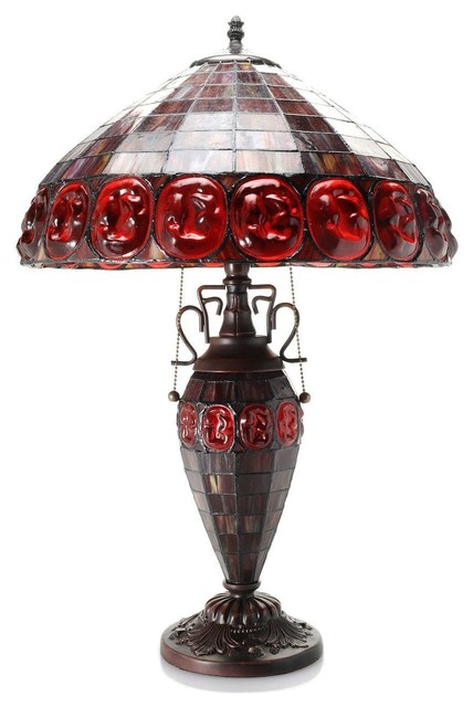 Angie Double-lit Stained Glass 24" Turtleback Style Table Lamp