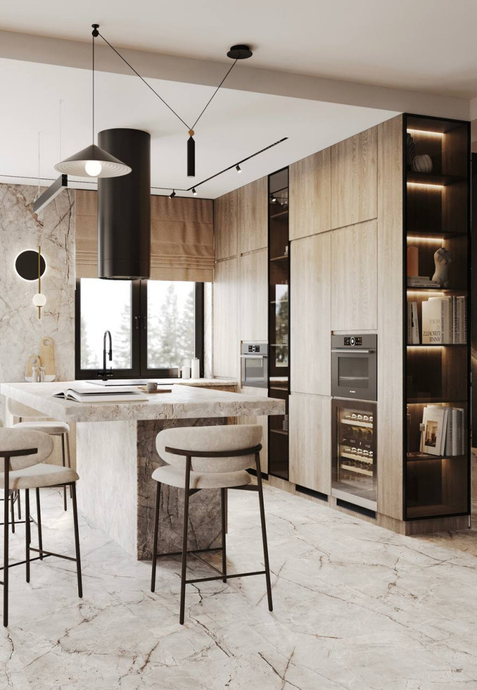 "Дом для двоих", частный дом, представлена входная группа и кухня- гостиная.