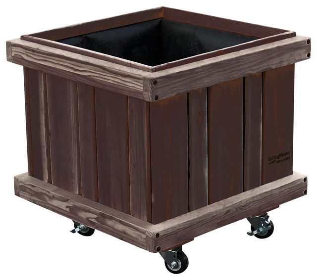 Rolling Tree 27" Cube Planter, Black Stain Finish Farmhouse Indoor