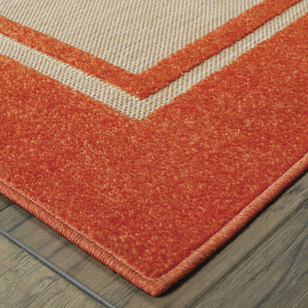 Costa Simply Borders Sand and Orange Indoor/Outdoor Area Rug, 1'10"x3'3