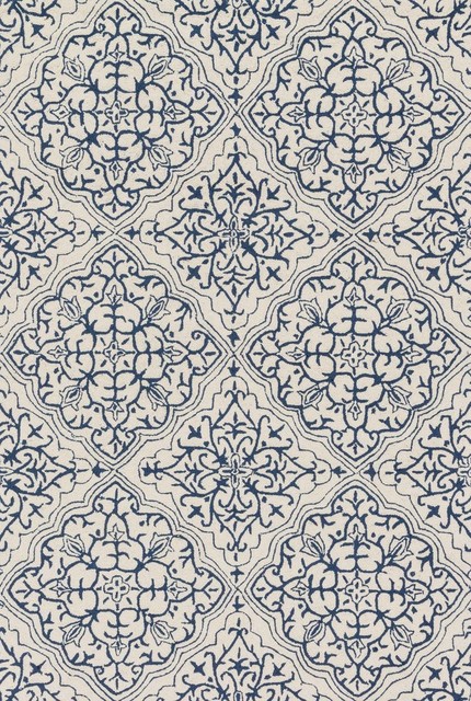 Polyester Hooked Ivory Blue Francesca FC-36 Area Rug by Loloi, 7'6"x9'6"