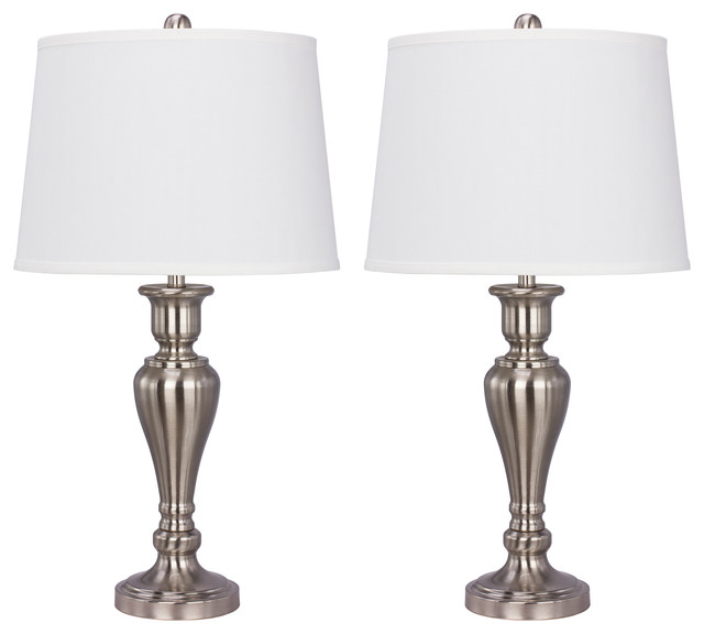 Brushed Nickel Metal Table Lamps, Set of 2, 26.5" Traditional Lamp
