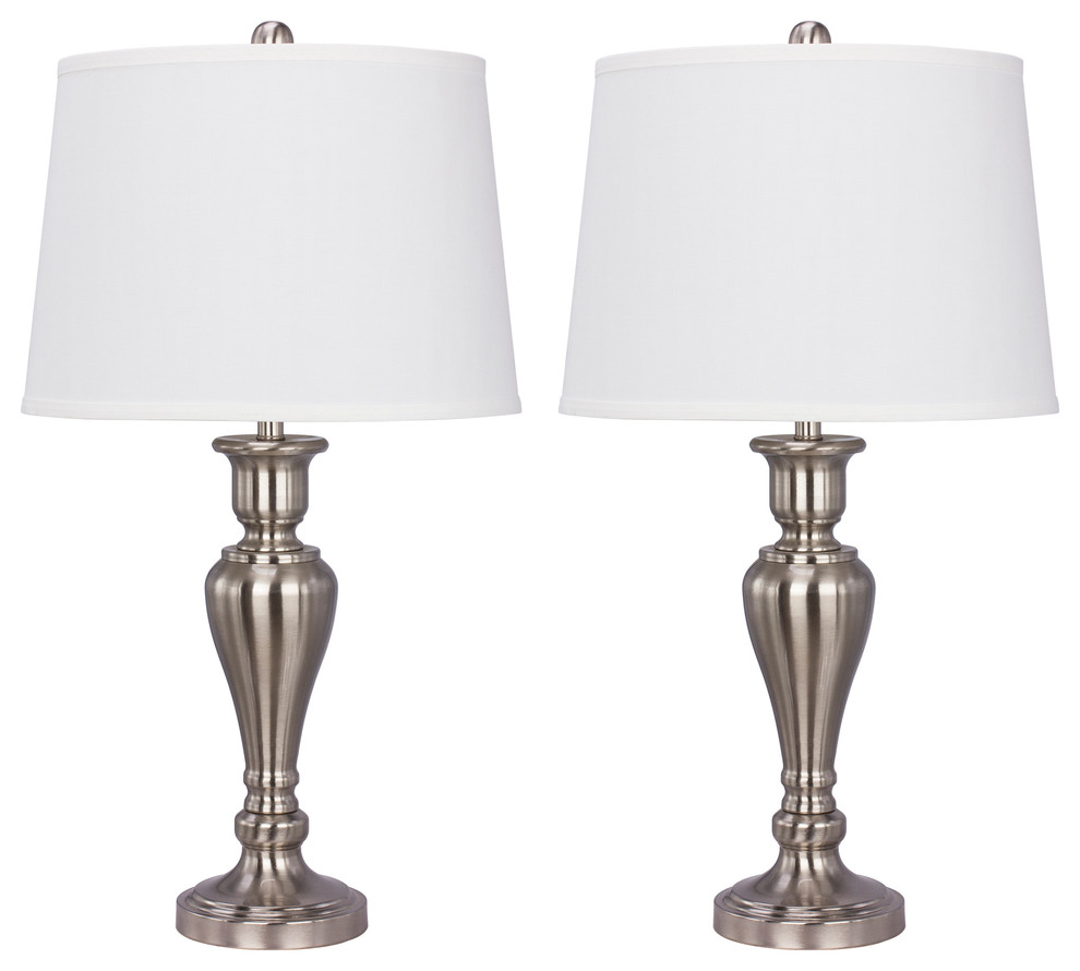 Brushed Nickel Metal Table Lamps, Set of 2, 26.5" Traditional Lamp