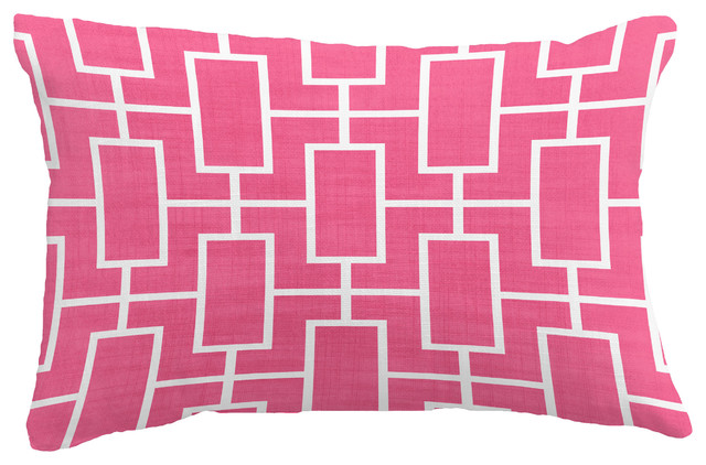 Screen Lattice Geometric Print Pillow With Linen Texture, Pink/Fuchsia, 14"x20"