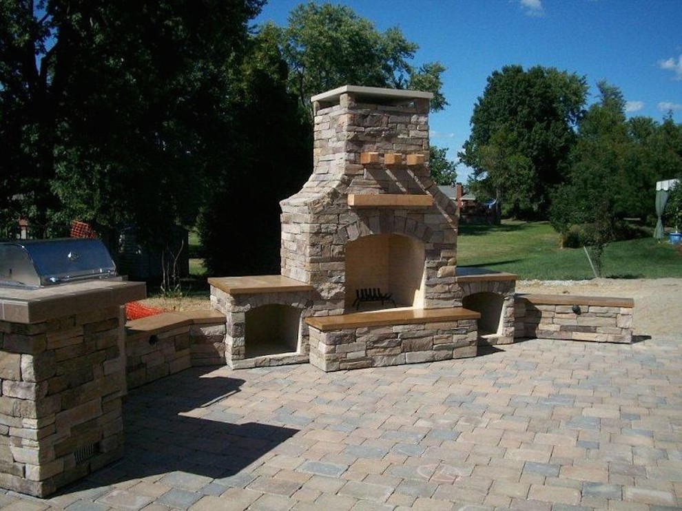 Patio kitchen - mid-sized transitional backyard patio kitchen idea with no cover