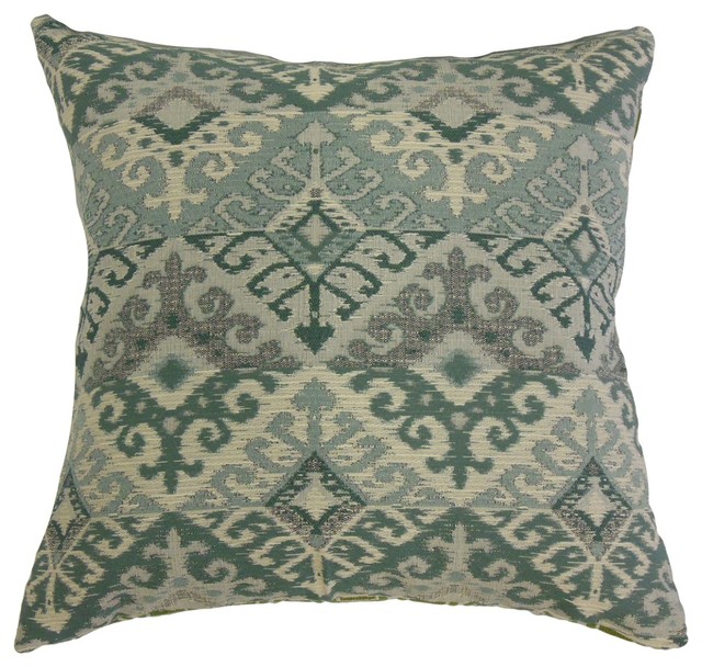 Palma Ikat Throw Throw Pillow, Teal - Southwestern - Decorative Pillows ...