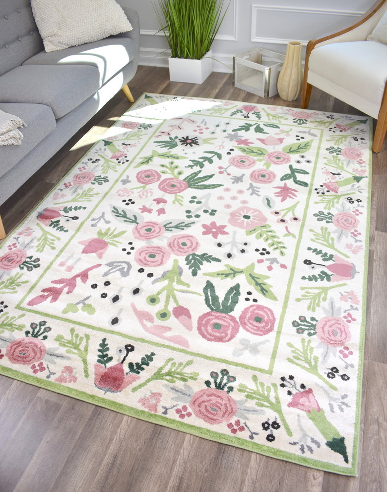 Hanna Transitional Floral Soft Touch Area Rug, 8'x10' Contemporary