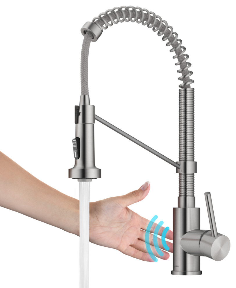 Bolden Commercial Style 2-Function Pull-Down 1-Handle 1-Hole Kitchen Faucet, Spot-Free Stainless Steel (Sensor Touchless)