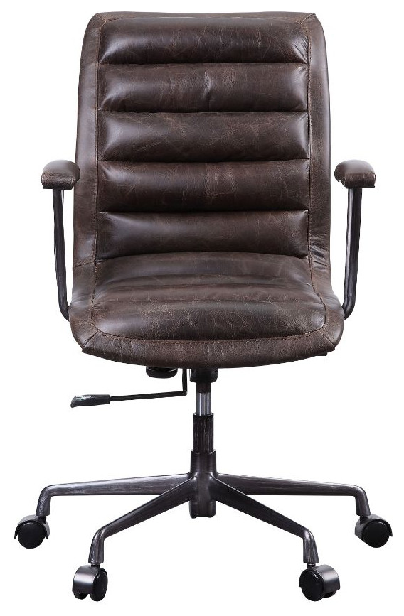 Acme Zooey Executive Office Chair Distress Chocolate Top Grain Leather Industrial Office