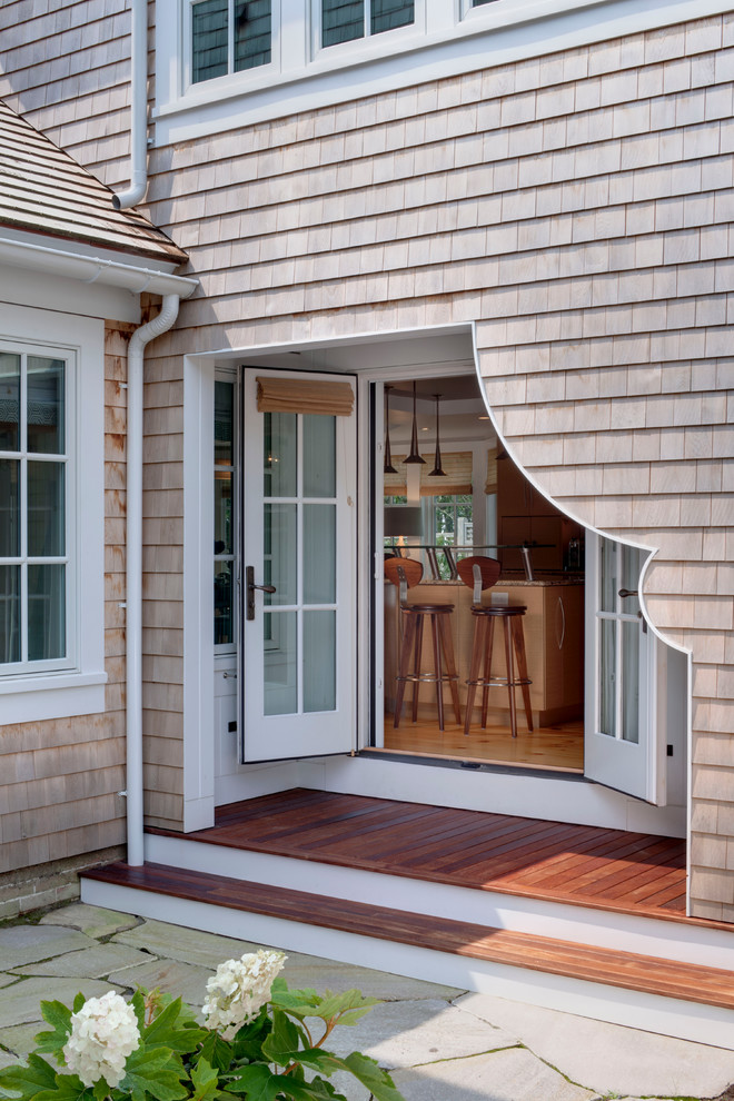 Traditional front door in Boston with a double front door and a glass front door.