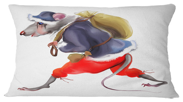 Rat in Santa S Dressing Abstract Throw Pillow, 12"x20"