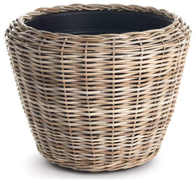 Woven Dry Basket Planter, 26.75" Tropical Indoor Pots And Planters