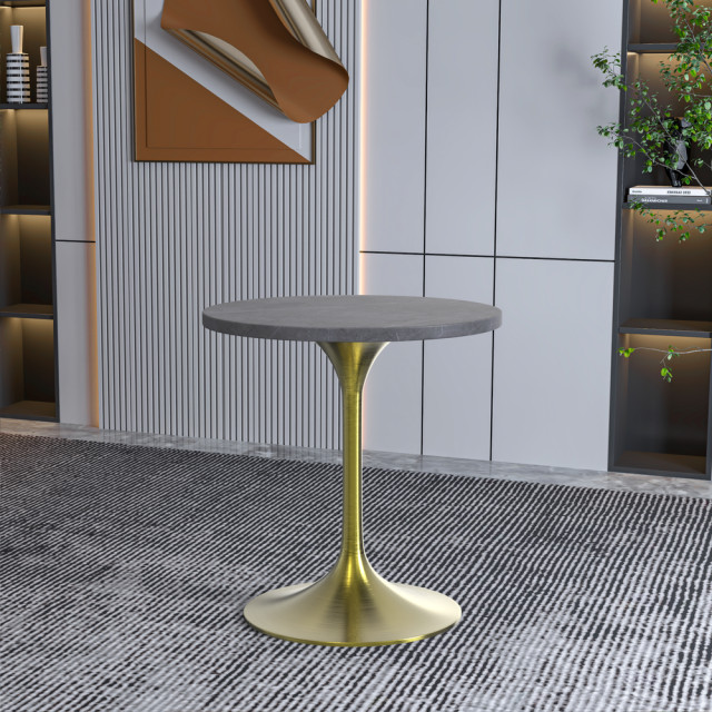 27 Round Dining Table, Brushed Gold Base with Sintered Stone Grey Top ...