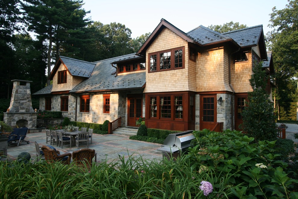 Victorian exterior in New York with wood siding.