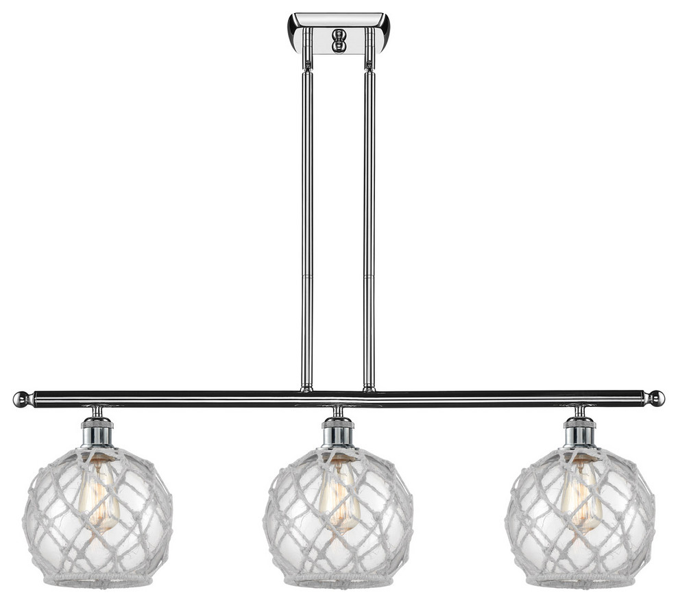 Ballston Farmhouse Rope 3 Light Island Light in Polished Chrome Beach