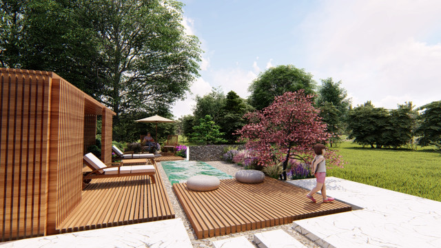 Giardino rustico con piscina pools-and-hot-tubs
