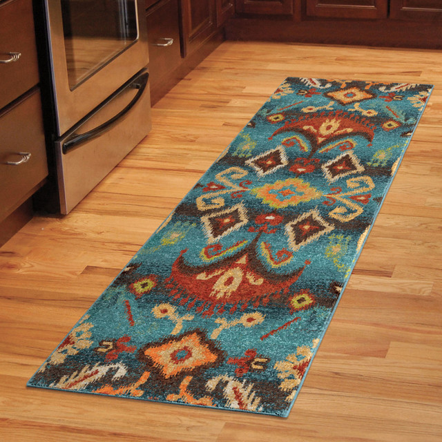 Orian Spoleto Aztec Monica Area Rug Blue Terranean Hall